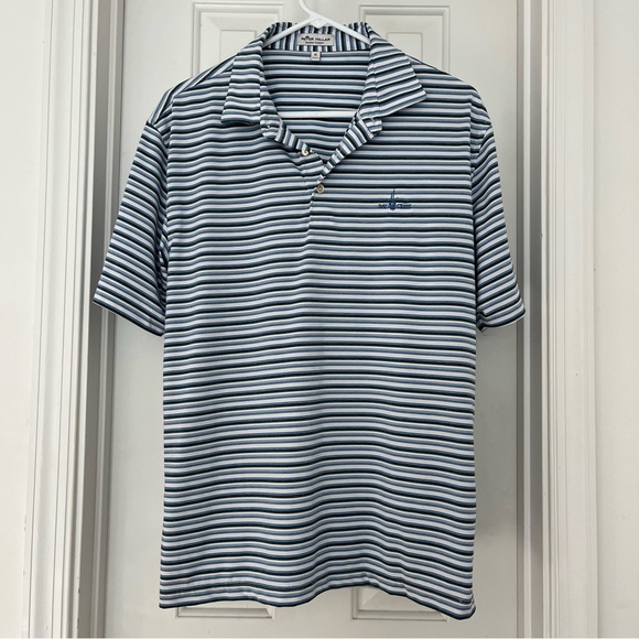 Peter Millar Striped Golf Polo Short Sleeve with Bay Creek Logo, Men’s Medium - Picture 1 of 5
